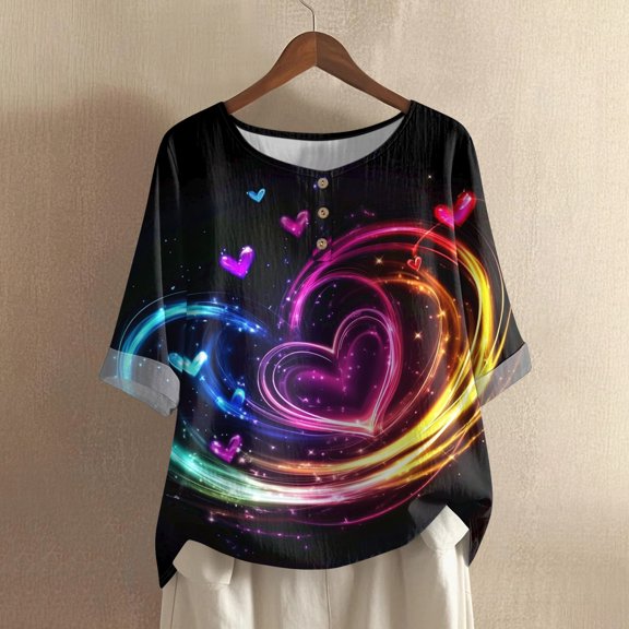 Women's Casual Comfortable Mid Sleeve Round Neck Fashion Print Cotton Linen Top, Breathable Blouse for Daily Wear and Summer Outfits,Light Gray,M