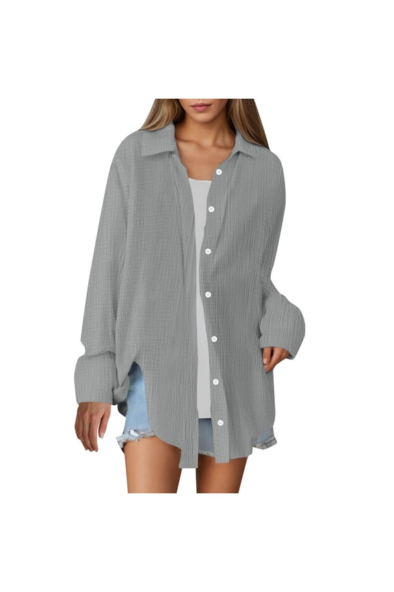 Women's Casual Comfortable Oversized Breezy Poplin Shirt Relaxed Fit Breathable Solid Top
