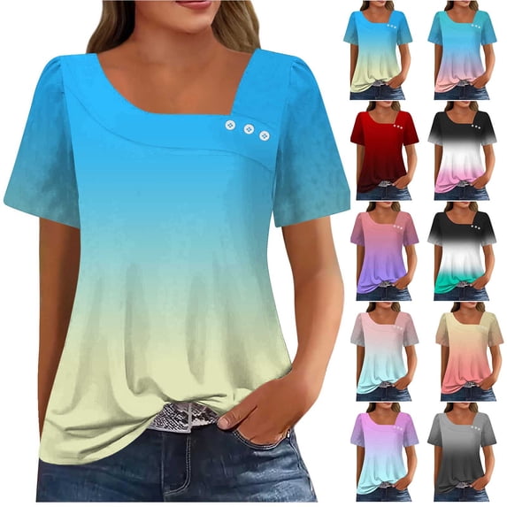 Women's Casual Comfortable Printed Button Short Sleeve Shirt Blouse Top, Loose Fit Lightweight Breathable Floral Tops for Spring Summer Vacation | CSEONE,Black L