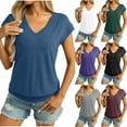 thumbnail image 1 of Women's Casual Comfortable Short Sleeve V Neck Blouse T-Shirt Top Solid Color Loose Fit Breathable Lightweight Summer Fashion | CSEONE,White L, 1 of 9