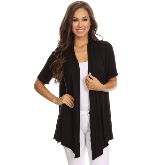 Moa Collection Women's Casual Comfy Short Sleeve Open Front Draped Sweater Cardigan
