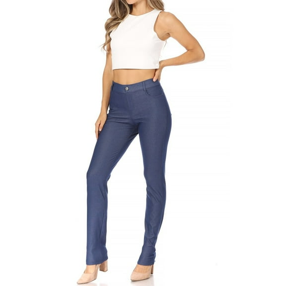 Moa Collection Women's Casual Comfy Slim Pocket Jeggings Jeans Pants with Button