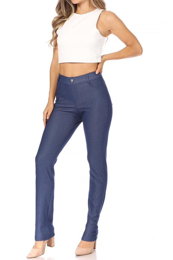 Moa Collection Women's Casual Comfy Slim Pocket Jeggings Jeans Pants with Button