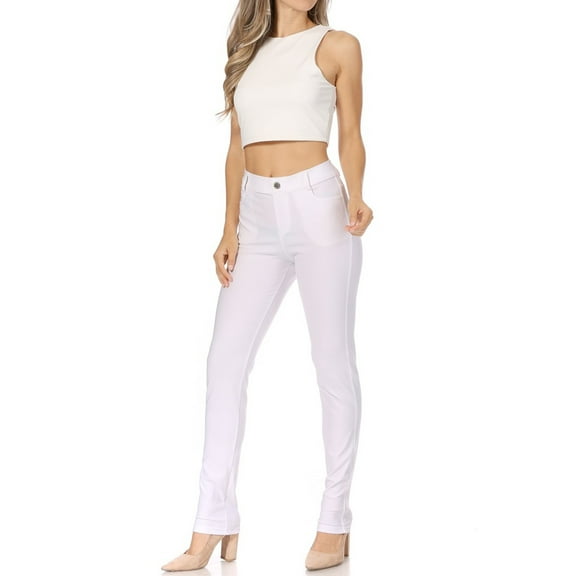 Moa Collection Women's Casual Comfy Slim Pocket Jeggings Jeans Pants with Button