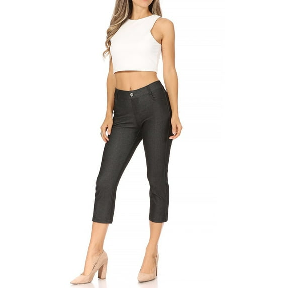 Moa Collection Women's Casual Comfy Slim Pocket Jeggings Jeans Capri Pants