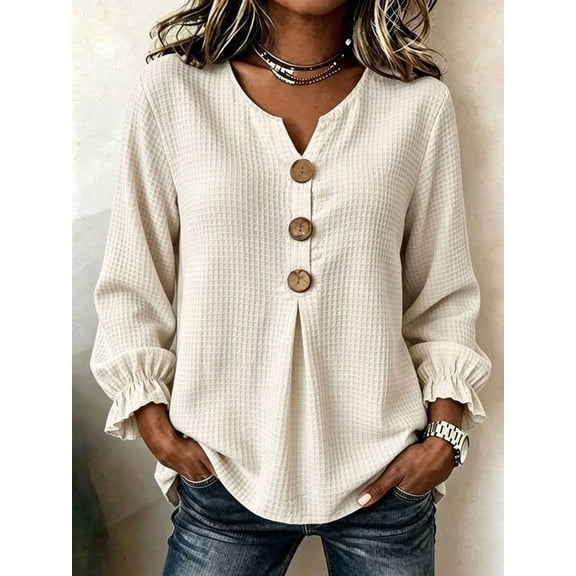 Women's Casual Commute Shirt With Front Button Decor, Ruffle Sleeves, Loose Fit, Daily Wear, Date, Office, Outing Top