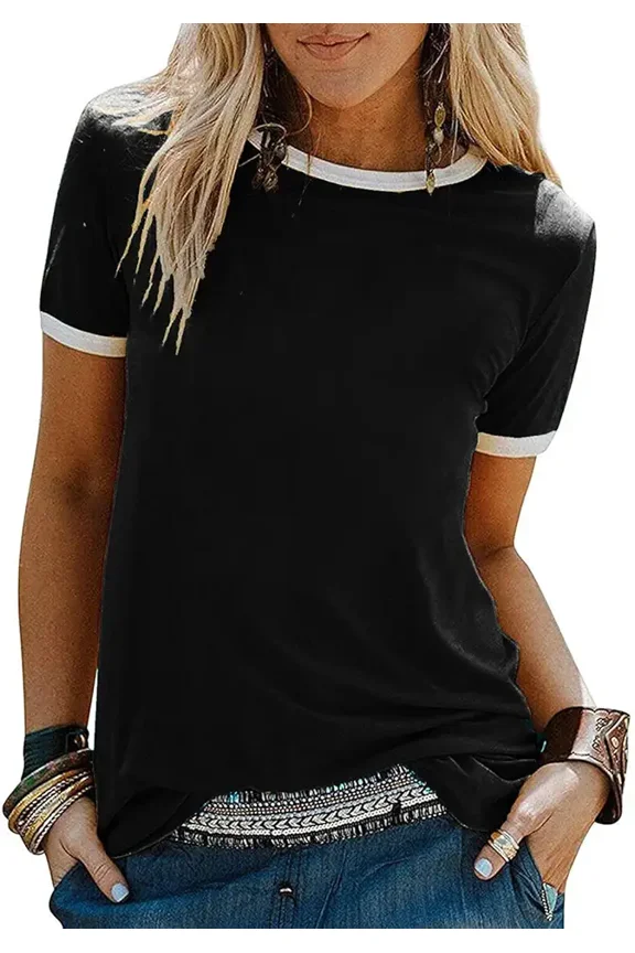Women's Casual Contrast Ringer Short Sleeve T-Shirt