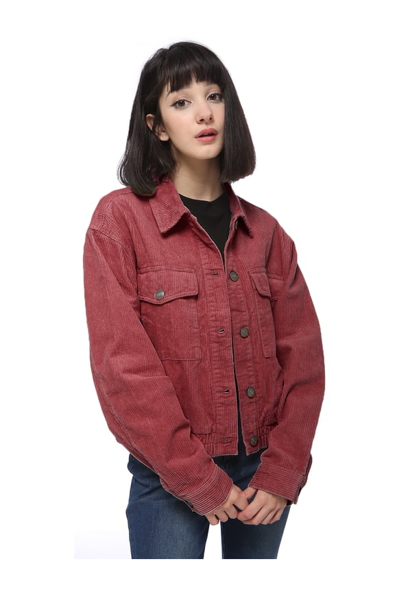 Women's Casual Corduroy Button Down Long Sleeve Short Jacket Outerwear