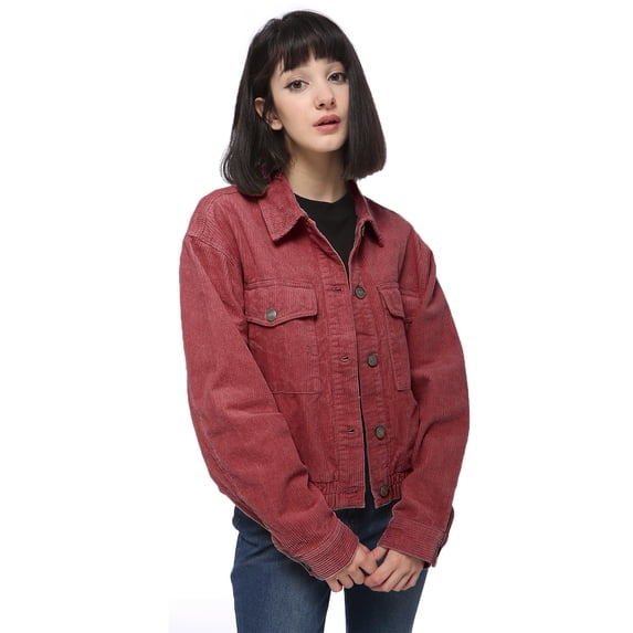 Women's Casual Corduroy Button Down Long Sleeve Short Jacket Outerwear