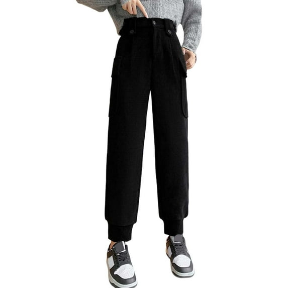 Women's Casual Corduroy Pants High Waisted Tapered Ankle Joggers Comfortable Soft Stretch Trousers For Everyday Wear