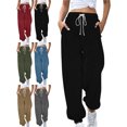 thumbnail image 1 of Women's Casual Corduroy Sweatpants Elastic Drawstring Waist Loose Fit Tapered Cuffed Lounge Everyday Home Outdoor Pants with Pockets, 1 of 7