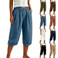 thumbnail image 1 of Women's Casual Cotton Blend Capris With Pockets And Drawstring, Mid Rise Elastic Waist, Tummy Control, Comfy Pull On Style, Workout, Lounge, Travel, Active, | TruBelle,Army Green L, 1 of 7