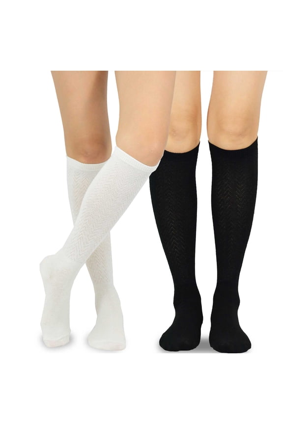 Women's Casual Cotton Knee High Rib Pointelle 2 Pair Pack