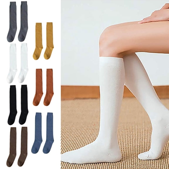 Women's Casual Cotton Knee High Socks - Solid Color Knit Design in Multiple Colors, Versatile for Layering, Fashion, and Everyday Outfits Blue