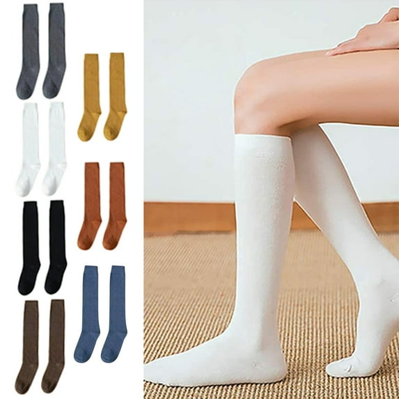 Women's Casual Cotton Knee High Socks - Solid Color Knit Design in Multiple Colors, Versatile for Layering, Fashion, and Everyday Outfits White