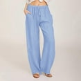 thumbnail image 1 of Women's Casual Cotton Linen Blend Drawstring Elastic Waist Wide Leg Lounge Pants for All Seasons, 1 of 8
