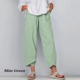 thumbnail image 1 of Women's Casual Cotton Linen Harem Pants Elastic Waist Pocketed Pants Relax Fit Ankle Length Trouser, 1 of 3