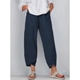thumbnail image 1 of Women's Casual Cotton Linen Harem Pants Elastic Waist Pocketed Pants Relax Fit Ankle Length Trouser, 1 of 3