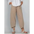 thumbnail image 1 of Women's Casual Cotton Linen Harem Pants Elastic Waist Pocketed Pants Relax Fit Ankle Length Trouser, 1 of 3