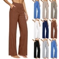 thumbnail image 1 of Women's Casual Cotton Linen High Waisted Wide Leg Pants Button Straight, 1 of 8