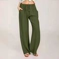 thumbnail image 1 of Women's Casual Cotton Linen Mid-Waisted Wide-Leg Pants with Drawstring Elastic Waist,Comfortable Relaxed Fit Long Pants, 1 of 5