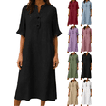 thumbnail image 1 of Women's Casual Cotton Linen Midi Shift Dress V Neck Half Sleeve Button Down Loose Fit Tunic Sundress with Pockets Lightweight Breathable Summer, 1 of 6