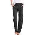 thumbnail image 1 of Women's Casual Cotton Linen Pants Summer Relax Fit Drawstring Elastic Pant Comfy Straight Leg Long Trousers Pockets, 1 of 3