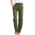 thumbnail image 1 of Women's Casual Cotton Linen Pants Summer Relax Fit Drawstring Elastic Pant Comfy Straight Leg Long Trousers Pockets, 1 of 3