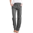 thumbnail image 1 of Women's Casual Cotton Linen Pants Summer Relax Fit Drawstring Elastic Pant Comfy Straight Leg Long Trousers Pockets, 1 of 3