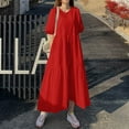 thumbnail image 1 of Women's Casual Cotton Linen Round Neck Long Dress with Pockets, Loose Fit Short Sleeve Midi Calf Length for Spring Summer Winter Daily Party Wear, 1 of 9