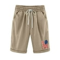 thumbnail image 1 of Women's Casual Cotton Linen Shorts Elastic Waist Drawstring Printed Summer Plus Size Knee Length Shorts with Pockets, 1 of 3