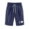 thumbnail image 1 of Women's Casual Cotton Linen Shorts Elastic Waist Drawstring Printed Summer Plus Size Knee Length Shorts with Pockets, 1 of 6