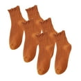 thumbnail image 1 of Women's Casual Crew Calf Socks New 3 Pairs of Short Solid Colored Socks with Wooden Ear Edges Style B-96 Coffee One Size, 1 of 3