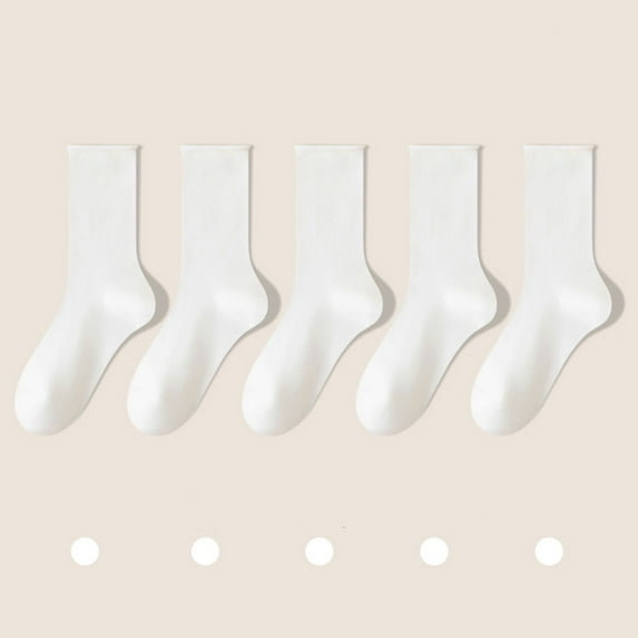 Women's Casual Crew Calf Socks New Women's Mid-Calf Solid Color Socks Comfortable Warm Breathable Multicolor Socks Style B-129 White One Size