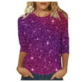 thumbnail image 1 of Women's Casual Crew Neck Carnival Sequin Printed 3/4 Length Sleeve T Shirt Top, 1 of 2