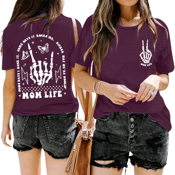 Women’s Casual Crew Neck Double Letter Print Short Sleeve T Shirt Top