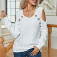 thumbnail image 1 of Women's Casual Crew Neck Fall Sweaters, Women Buttons Off Shoulder Knit Pullover Tops Fashion Long Sleeve Sweaters for Women Trendy 2023, 1 of 6