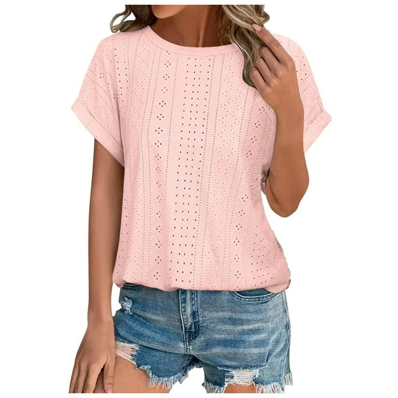 Women's Casual Crew Neck Short Sleeve T-Shirt - Solid Color Loose Fit with Lace Splice, Imitation Cotton, S-XXXL Sizes for Spring/Summer