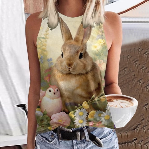 Women's Casual Crew Neck Sleeveless Top Easter Bunny Print Tank Top(6) 2x Women Tops 3x Workout Tops Apparel T Beach Tops Adjustable Tops for Women Pack Active Crop 3d Print Tops for Women Athletic