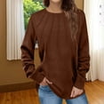 thumbnail image 1 of Women's Casual Crew Neck Sweatshirt Loose Soft Long Sleeve Pullover Tops Chest Pleated Velvet Top Coffee L, 1 of 5