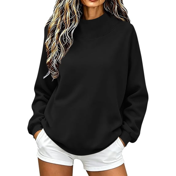 Husipze Women's Casual Crew Neck Sweatshirt Loose Soft Long Sleeve Sweatshirts Solid Color Comfortable Outdoor Pullover Tops Navy XXL