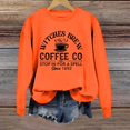 thumbnail image 1 of Women's Casual Crew Neck Sweatshirt Vintage Halloween Coffee Cup Witch Graphic Long Sleeve Pullover Streetwear Top Fall Spring Outfits Orange S, 1 of 3