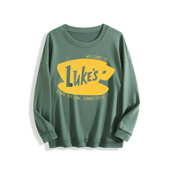 Women's Casual Crew Neck Sweatshirt with "Welcome to Luke'S Stars Hollow, Connecticut" Playful Graphic Print Long Sleeve Sweatshirt