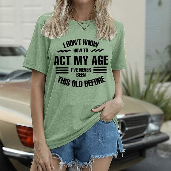 Women's Casual Crew Neck T Shirt with Letter Print Short Sleeves Top for Everyday Wear Women's Loose Fit Tees Tan Raglan Shirt Women Shirt Packs for Women Tall Long Sleeve Shirts for Women Dark