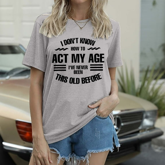 Women's Casual Crew Neck T Shirt with Letter Print Short Sleeves Top for Everyday Wear Women's Loose Fit Tees Tan Raglan Shirt Women Shirt Packs for Women Tall Long Sleeve Shirts for Women Dark