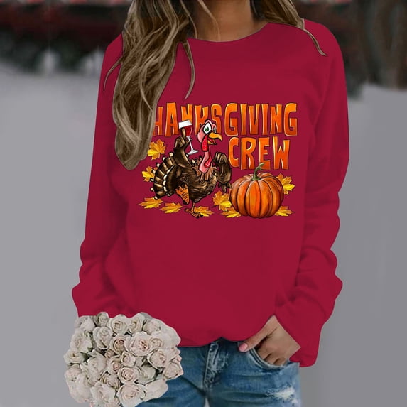 Women's Casual Crew Neck Thanksgiving Print Hoodless Hoodie Zip up Sweatshirt Womens Athletic Wear Hoodie Outfits Older Women Juniors Two Piece Outfit Casual Warm Tops Women Hoodie with No Hood Bride