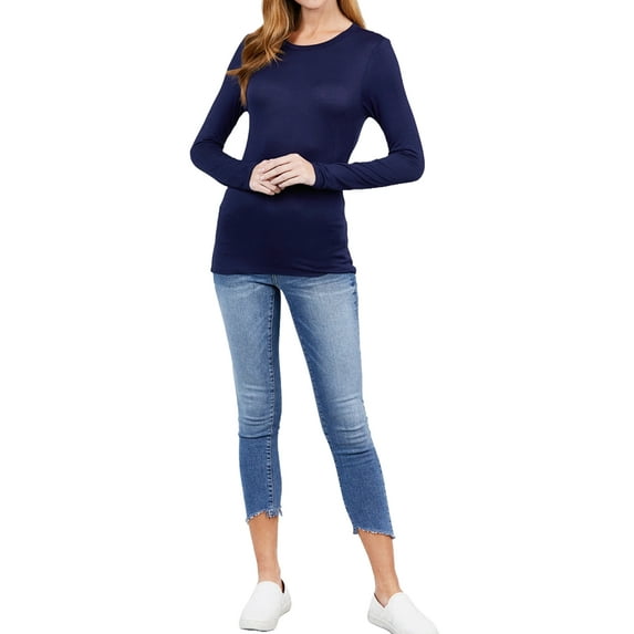Women's Casual Crew Neck Top Long Sleeve, Lightweight Rayon Spandex Jersey