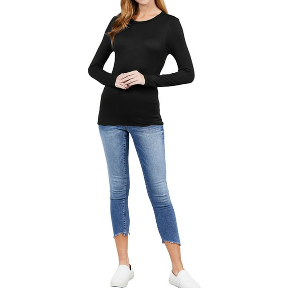 Women's Casual Crew Neck Top Long Sleeve, Lightweight Rayon Spandex Jersey