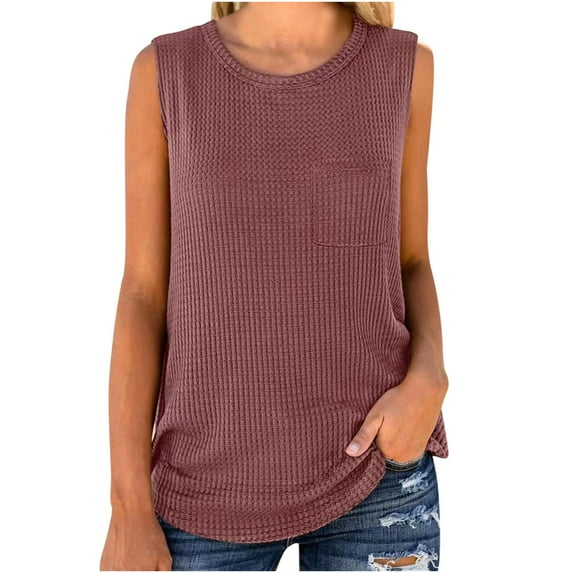 Women's Casual Crew Neck Tops Knitted Sleeveless Tank Top Cable Knit Sweater Vest Solid Summer Tee Shirts