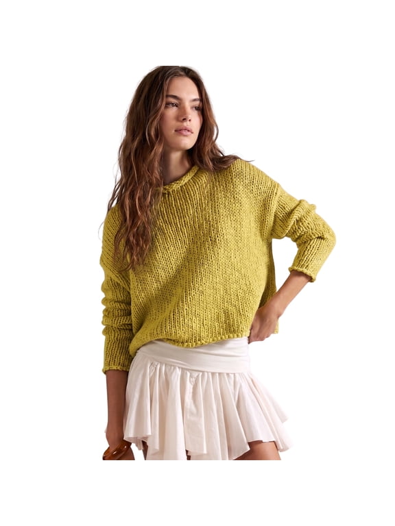 Women's Casual Crewneck Long Sleeve Cropped Sweater Lightweight Loose Solid Tops Knit Pullover Sweaters